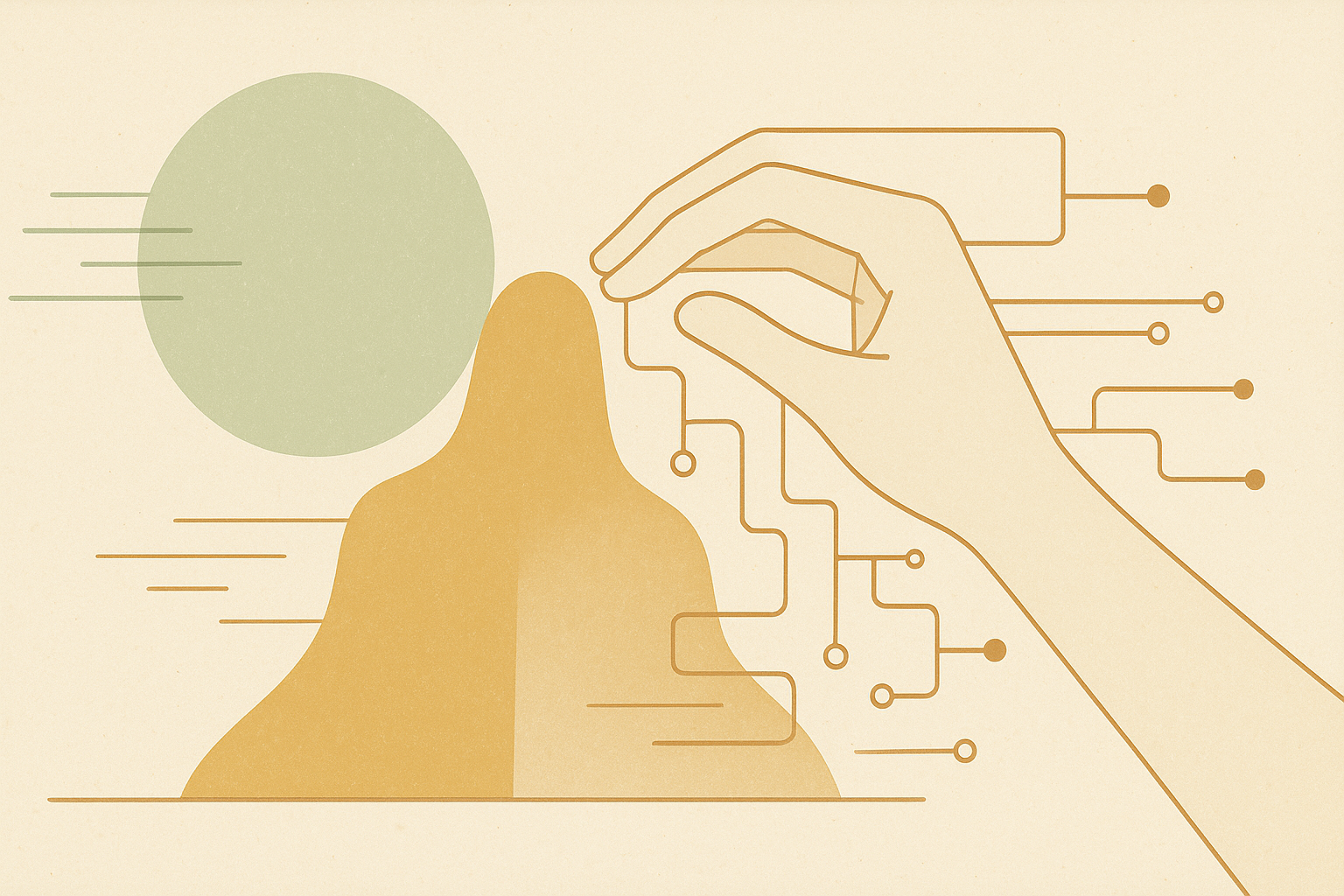 Illustrazione: mano e circuiti a supporto dell'offerta